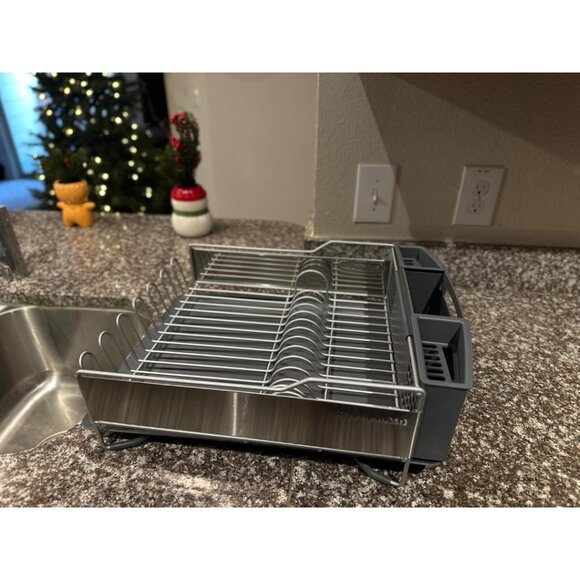 New Large Capacity Rust-Resistant Dish Rack with Angled Drain Board, Light Grey - Picture 7 of 11